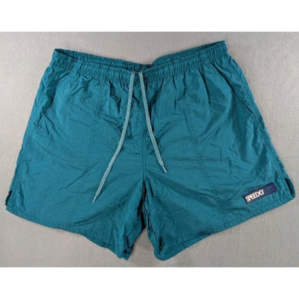 Speedo Mens Vintage‎ 90s Retro Swim Trunks Shorts Large Teal Green